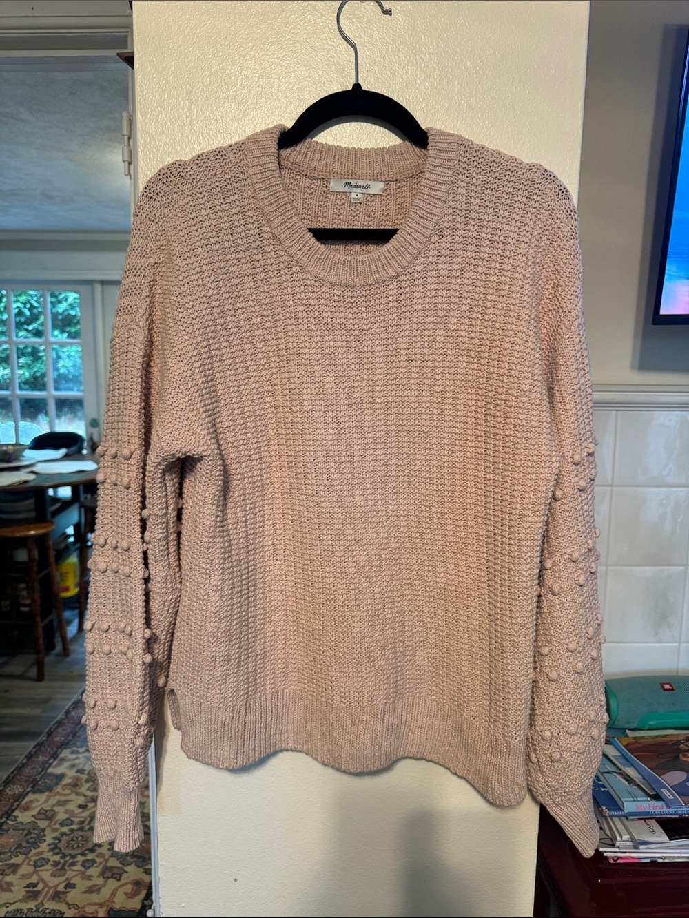 MADEWELL Blush Crewneck Bobble-Sleeve Sweater size Medium